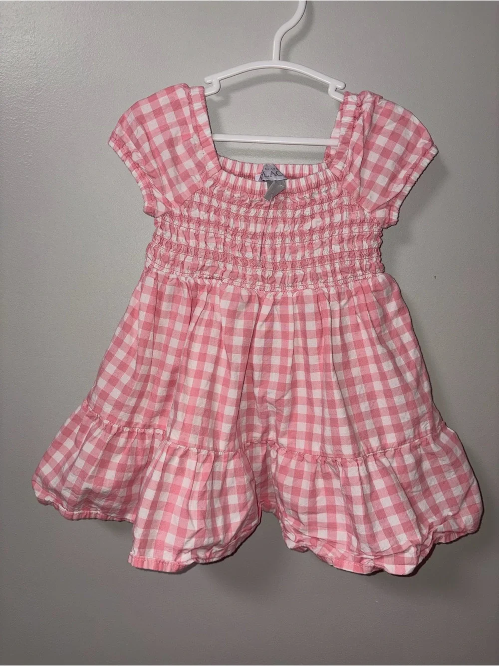 The children’s place pink white gingham smocked ruffle dress girls 2T nwot